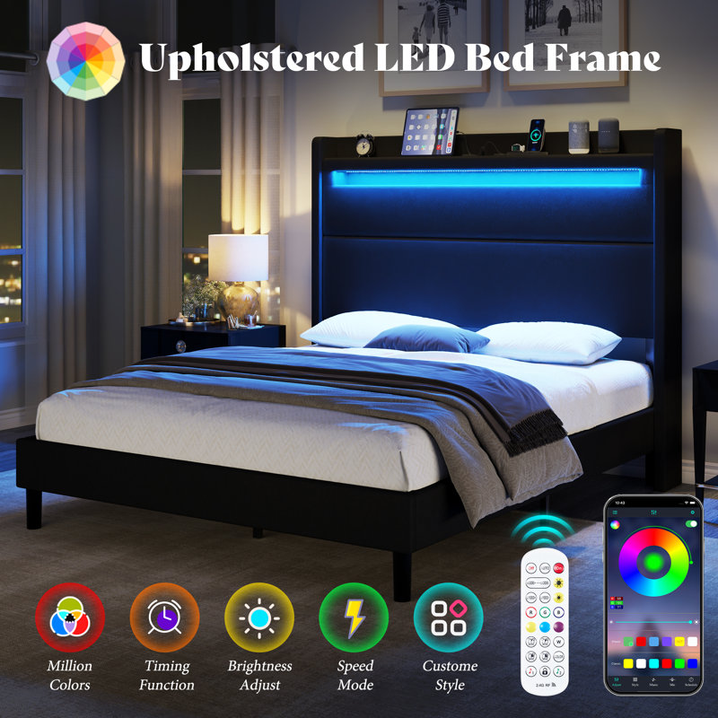 Wade Logan Cendi 50 Upholstered Platform Bed with LED Lights Reviews Wayfair